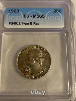 1963 Washington Quarter Type B Reverse Variety FS-901 MS65 ICG LISTS $2100.00