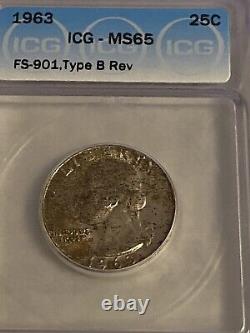 1963 Washington Quarter Type B Reverse Variety FS-901 MS65 ICG LISTS $2100.00