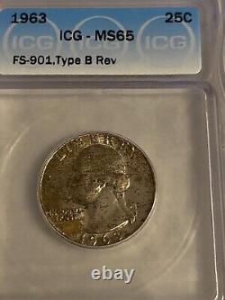 1963 Washington Quarter Type B Reverse Variety FS-901 MS65 ICG LISTS $2100.00