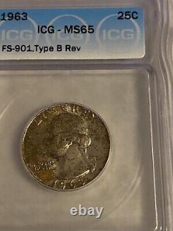 1963 Washington Quarter Type B Reverse Variety FS-901 MS65 ICG LISTS $2100.00