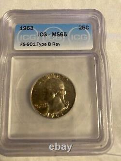 1963 Washington Quarter Type B Reverse Variety FS-901 MS65 ICG LISTS $2100.00