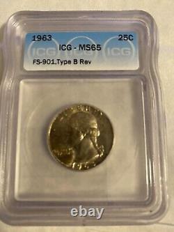 1963 Washington Quarter Type B Reverse Variety FS-901 MS65 ICG LISTS $2100.00