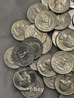 1964 P & D Washington Quarter 90% Silver Full Roll 40 Coins 90% Silver