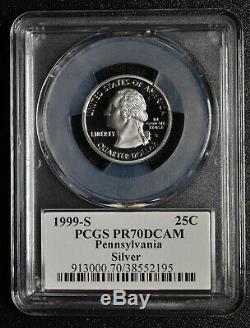 1999S 25¢ Pennsylvania SILVER State Quarter Proof PCGS PR70DCAM Coin SKU C92