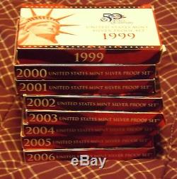 1999 2006 US Mint 90 % Silver Proof Set State Quarters Collection