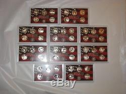 1999-2008 SILVER STATE QUARTER PROOF SETS 10 SETS ALL 50 STATES no box or COA