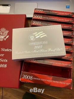 1999-2008 SILVER US Proof Sets withbox -Complete Cameo SILVER 50 State Quarter Set