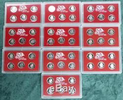 1999-2008 S Silver Proof State Quarter Set Run, 10 PF Sets, 50 Proof Coins Total