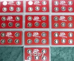 1999-2008 S Silver Proof State Quarter Set Run, 10 PF Sets, 50 Proof Coins Total