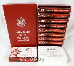 1999-2008 Us Mint Silver Proof Sets