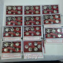 1999 2009 (11) Silver Proof State Quarter Sets 90% Silver 56 Coins