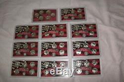 1999-2009 SILVER State & Territorial Quarter Proof Sets. All 56 coins in cases