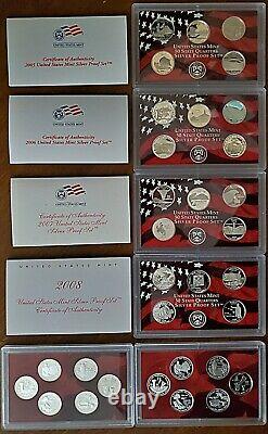 1999-2009 STATE QUARTERS SILVER PROOF SETS Boxes, COA, +BONUS 2009 SET 62 Coins