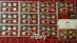 1999 2009 S Silver Proof Sets 50 State Quarters Program Lot Of 11 / Mint Cases