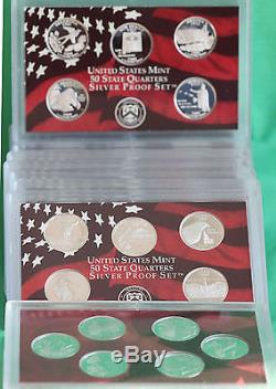 1999 2009 Silver Proof Quarter Lot 56 Coins NO BOXES US Mint Acrylic Holder 11