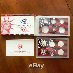 1999-2009 Silver Proof Statehood Quarter 11 Yr 56 Pc Set Complete-Boxes & COA's