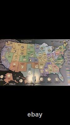 1999-2009 state quarter Complete Silver Proof Set With Wall Map Display