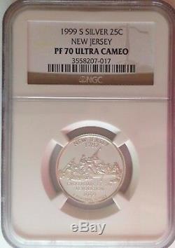 1999 S 25 C Silver New Jersey State Quarter NGC PF70 Ultra Cameo