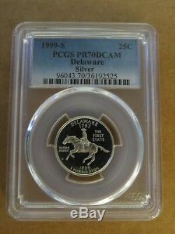 1999-S 25c Delaware SILVER Blue Label Quarter Proof PCGS PR70DCAM