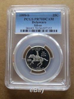 1999-S 25c Delaware SILVER Blue Label Quarter Proof PCGS PR70DCAM
