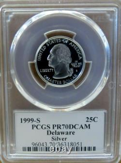 1999-S 25c Delaware SILVER Flag Label Quarter Proof PCGS PR70DCAM Deep Cameo