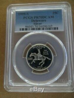 1999-S 25c Delaware SILVER State Blue Label Quarter Proof PCGS PR70DCAM