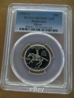 1999-S 25c Delaware SILVER State Blue Label Quarter Proof PCGS PR70DCAM