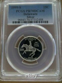 1999-S 25c Delaware SILVER State Blue Label Quarter Proof PCGS PR70DCAM