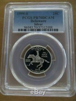 1999-S 25c Delaware SILVER State Blue Label Quarter Proof PCGS PR70DCAM