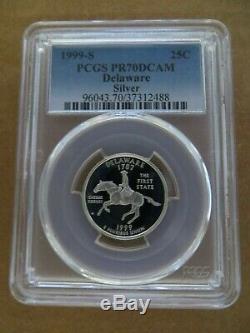 1999-S 25c Delaware SILVER State Blue Label Quarter Proof PCGS PR70DCAM