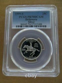1999-S 25c Delaware SILVER State Blue Label Quarter Proof PCGS PR70DCAM