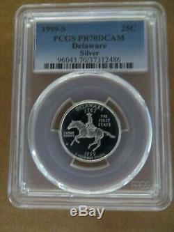 1999-S 25c Delaware SILVER State Blue Label Quarter Proof PCGS PR70DCAM