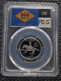 1999-S 25c Delaware SILVER State Flag Label Quarter Proof PCGS PR70DCAM