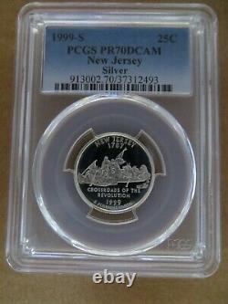 1999-S 25c New Jersey SILVER State Blue Label Quarter Proof PCGS PR70DCAM
