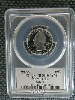 1999-S 25c New Jersey SILVER State Flag BROWN Label Quarter Proof PCGS PR70DCAM