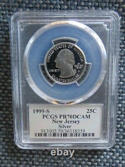 1999-S 25c New Jersey SILVER State Flag BROWN Label Quarter Proof PCGS PR70DCAM