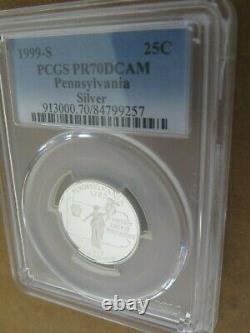 1999-S 25c Pennsylvania SILVER State Blue Label Quarter Proof PCGS PR70DCAM