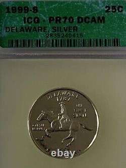 1999 S 25c silver PR70DCAM ICG Low Mintage Quarter Silver Dollar