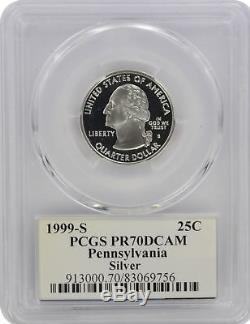 1999-S Flag Silver Pennsylvania State Quarter PA PR70DCAM PCGS Proof 70 Deep Cam