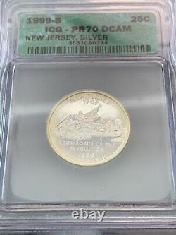 1999-S New Jersey State Silver Proof Quarter 25C ICG PR70 DCAM Green Label