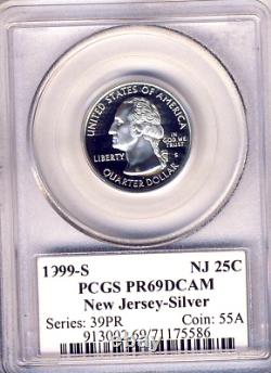 1999-S PCGS PR69DCAM SILVER State Quarters State Labels 5 Coins