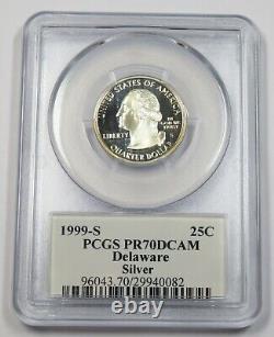 1999-S PCGS PR70 PROOF DCAM Silver Delaware Quarter 25c US Coin #33199A