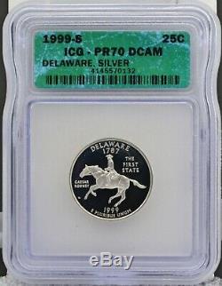 1999-S PR70 DCAM Silver Delaware State Washington Quarter ICG Certified