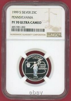 1999 S Pennsylvania State Quarter 25c Silver NGC PF 70 Ultra Cameo -002