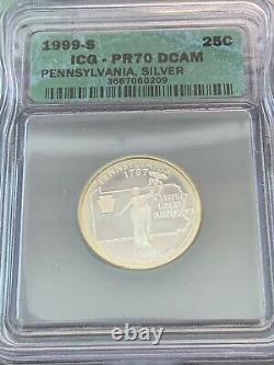1999-S Pennsylvania State Silver Proof Quarter 25C ICG PR70 DCAM Green Label