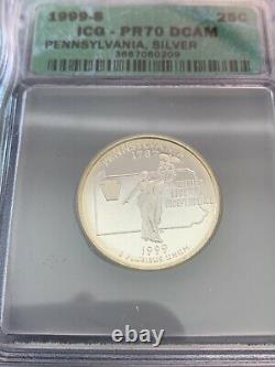 1999-S Pennsylvania State Silver Proof Quarter 25C ICG PR70 DCAM Green Label