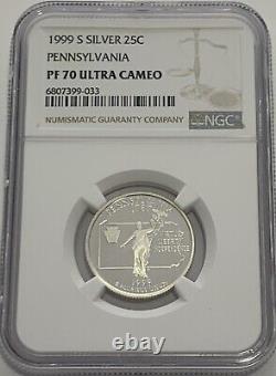 1999 S Proof Silver Pennsylvania Quarter Ngc Pf70 Ultra Cameo Statehood 25c Wl