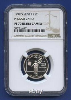 1999 S SILVER 25c PENNSYLVANIA STATE QUARTER NGC PF70 ULTRA CAMEO BROWN LABEL