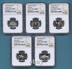 1999 S SILVER 25c STATE QUARTER SET NGC PF70 ULTRA CAMEO 5 COINS DELAWARE PA NJ