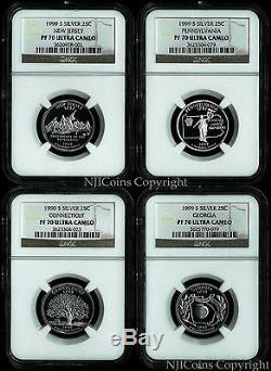 1999 S SILVER State Quarter 25c 4 coins set PA NJ GA CT NGC PF70 ULTRA CAMEO